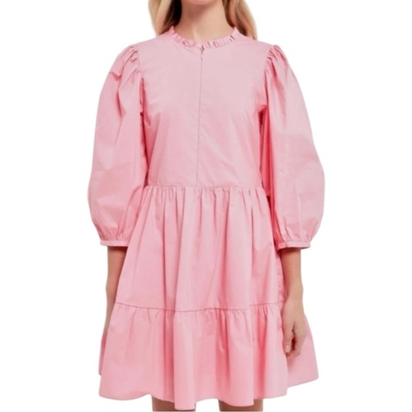 English Factory Front Zip 3/4 Sleeve Mini Dress Size M In Bubble Gum Pink - Picture 2 of 12